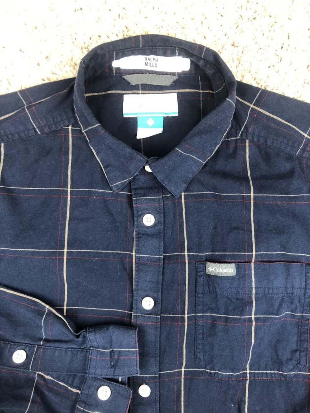 Columbia Button Up Shirt Mens Large Long Sleeve Blue Red Yellow Plaid Casual